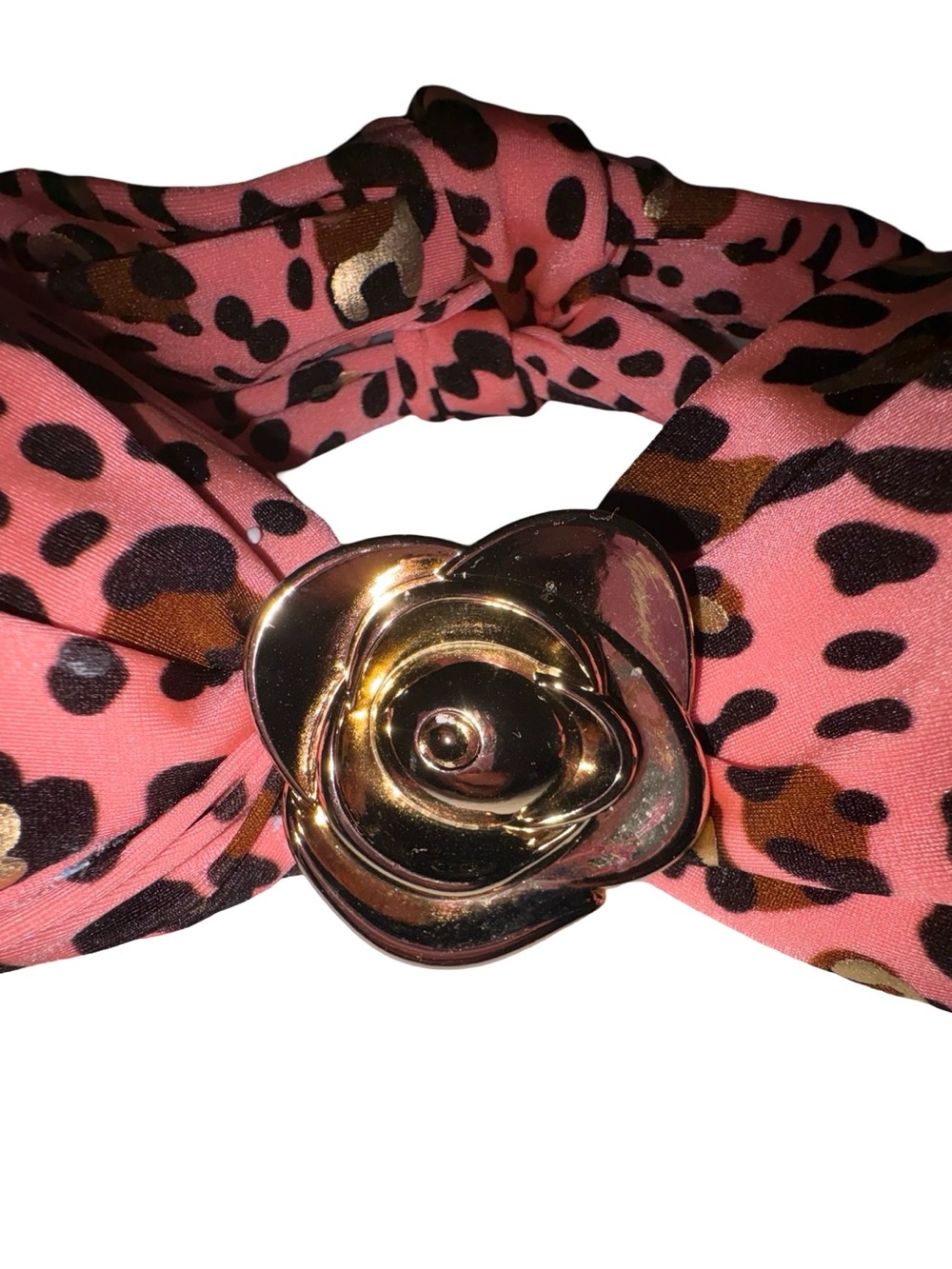 Luli Fama Pink Leopard Print Bikini Top Gold Accents Size Large - Picture 2 of 5
